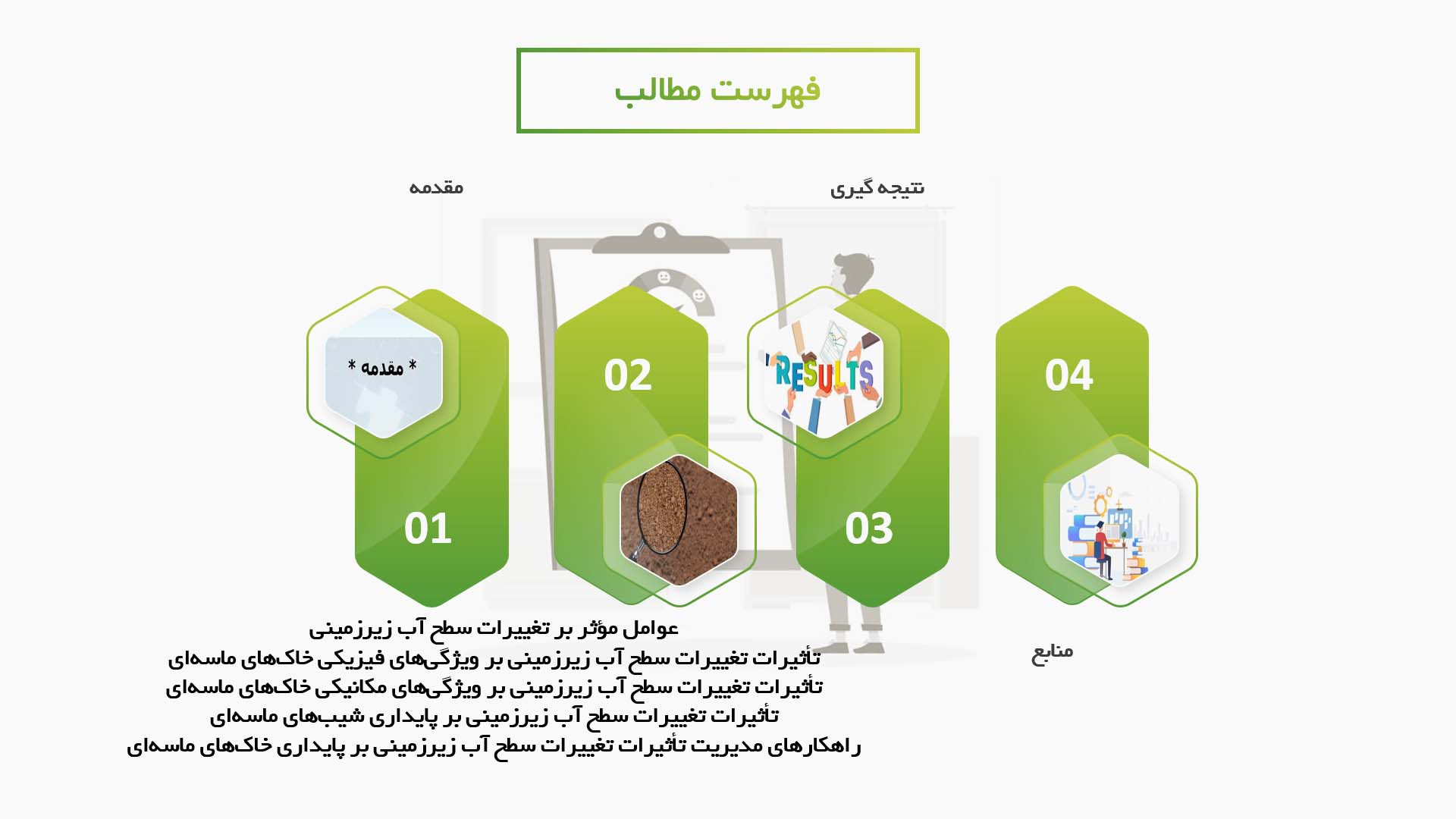 پاورپوینت در مورد تاثیر تغییرات سطح آب زیرزمینی بر پایداری خاک‌های ماسه‌ای